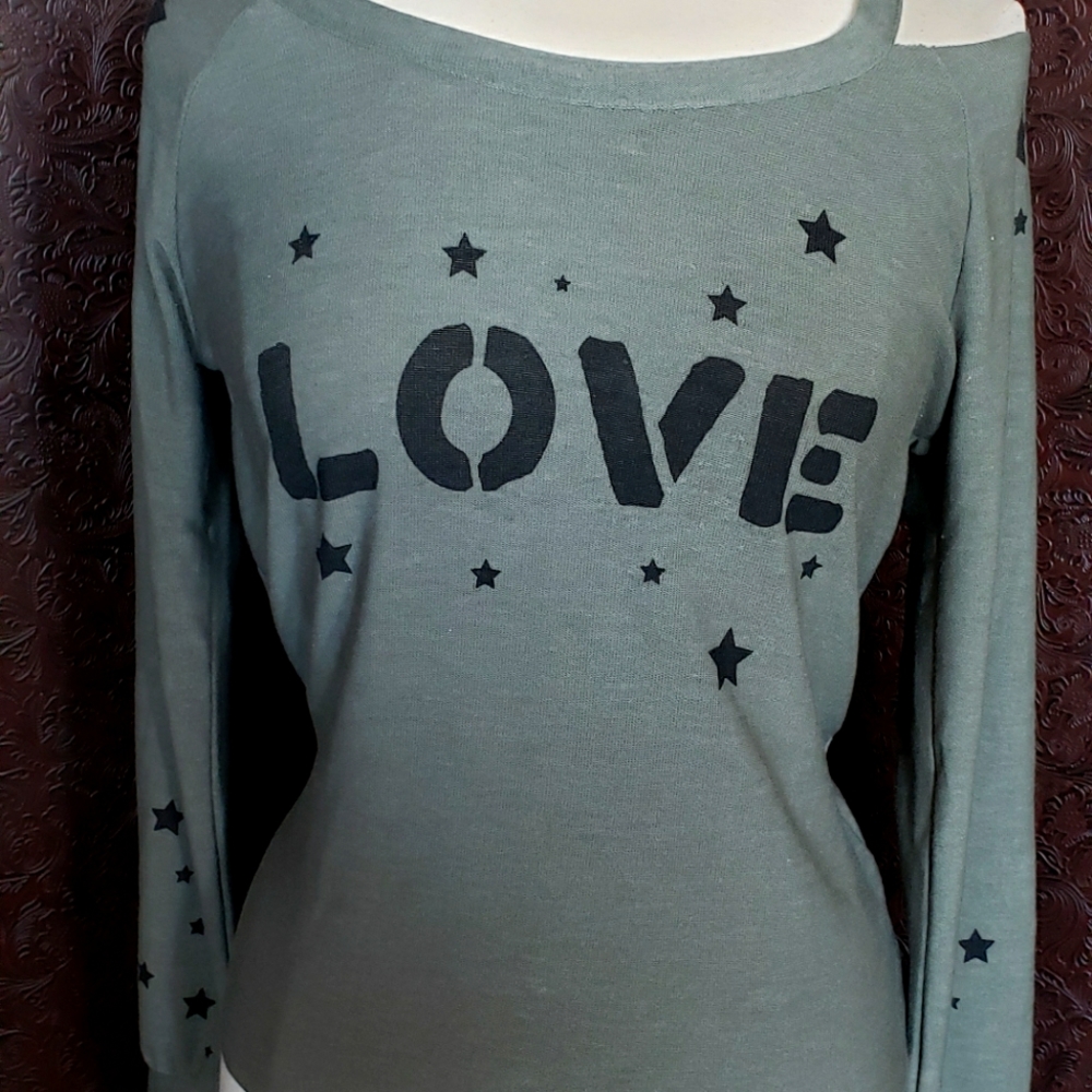 CHASER Brand "Love" Long sleeve knit pullover Top